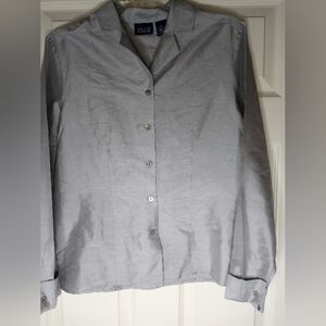 Hillard Hanson M GraySilver100% SILK LngSlve Cuffs ButtonUp Women's Shirt Blouse